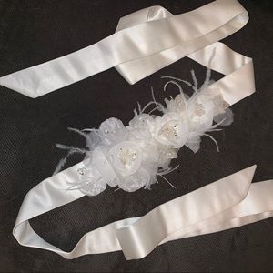 Beautiful Wedding Sash w/ Feathers &Beads